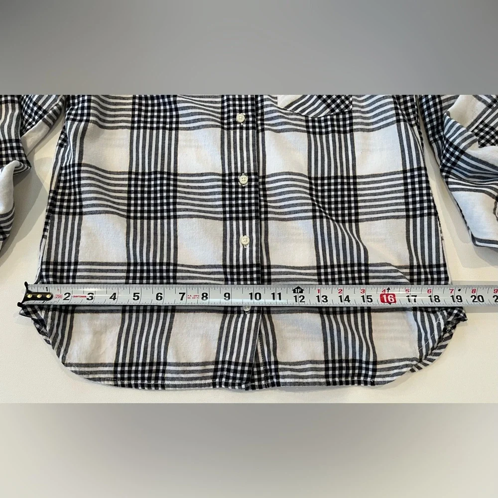 Tommy Hilfiger Plaid Flannel Metallic Stitch Button Down Logo Black White - Picture 3 of 14